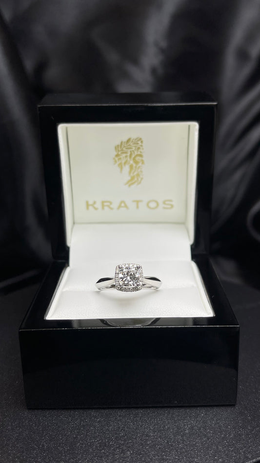Anillo Compromiso Cushion Cuadrado 1.01, 20rd .10ct 14 WG