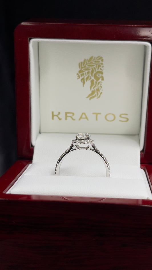 Anillo Halo diamante central redondo .75 ct, .37 ct diamantes naturales en halo y cuerpo