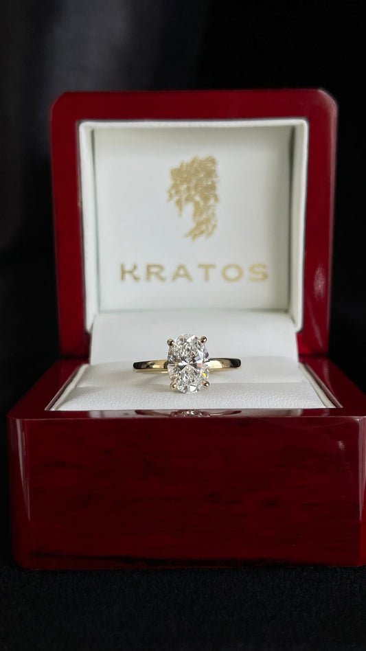 Anillo Compromiso Oval 2.02ct Hidden Halo 18rd .10ct 14k YG