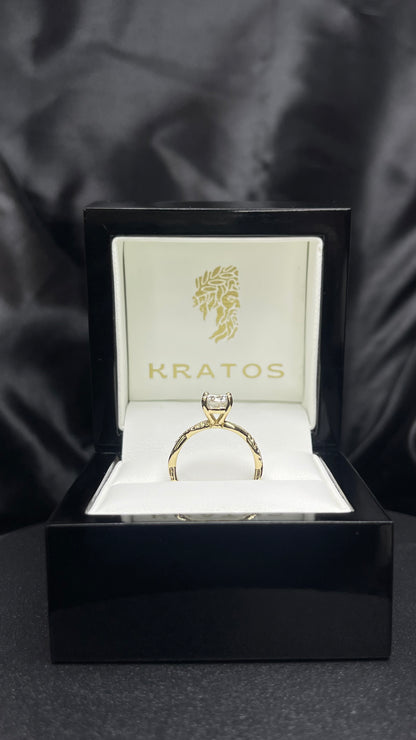 Anillo Compromiso Redondo 1.08 ct, cruzado 26d .13ct diamantes naturales 14k YG