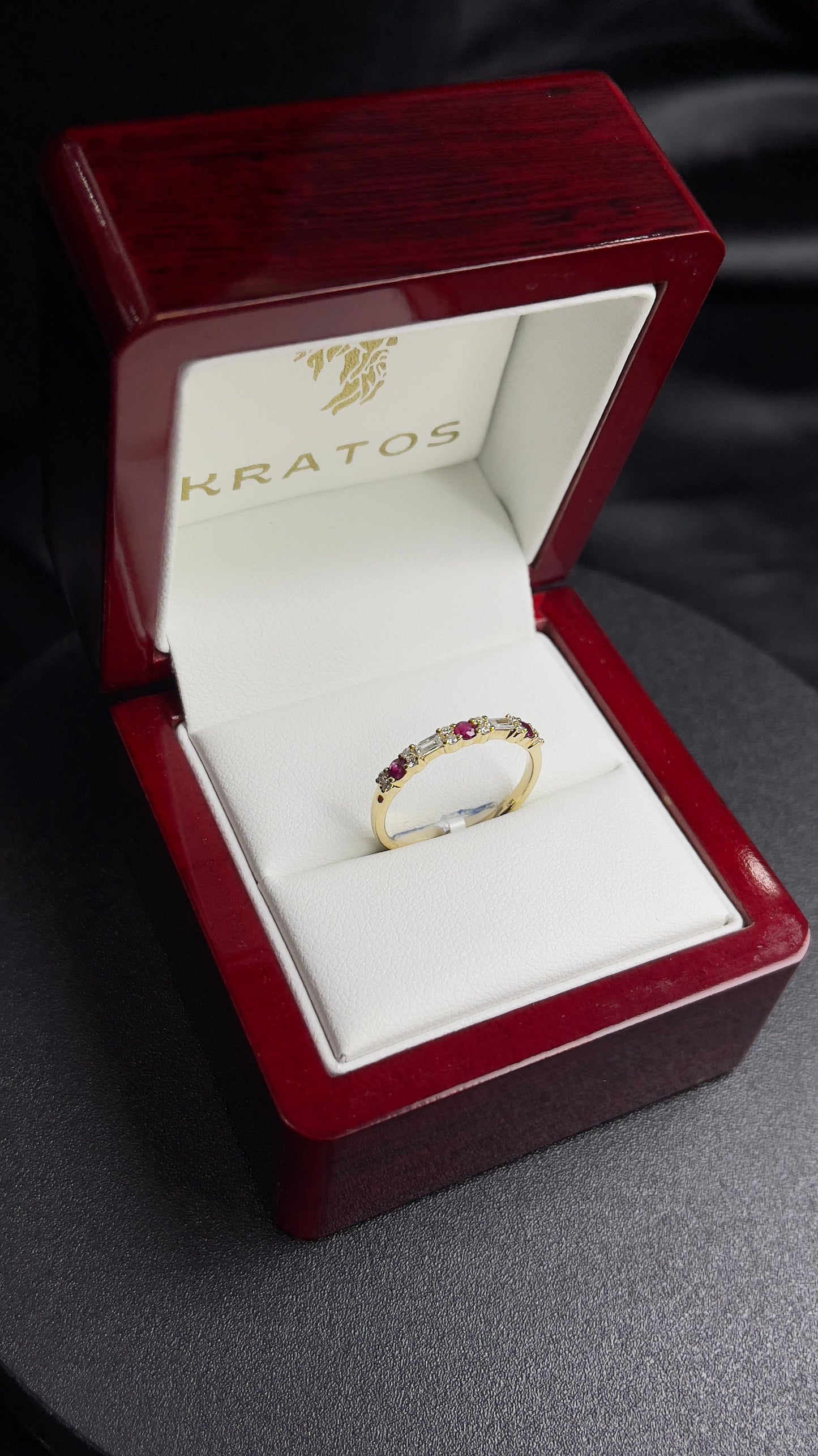 Churumbela Ruby .18ct, 12 rd 0.08ct , 2 Bg 0.11 ct, 14k