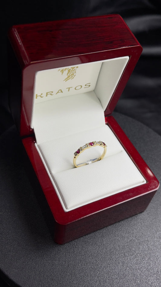 Churumbela Ruby .18ct, 12 rd 0.08ct , 2 Bg 0.11 ct, 14k