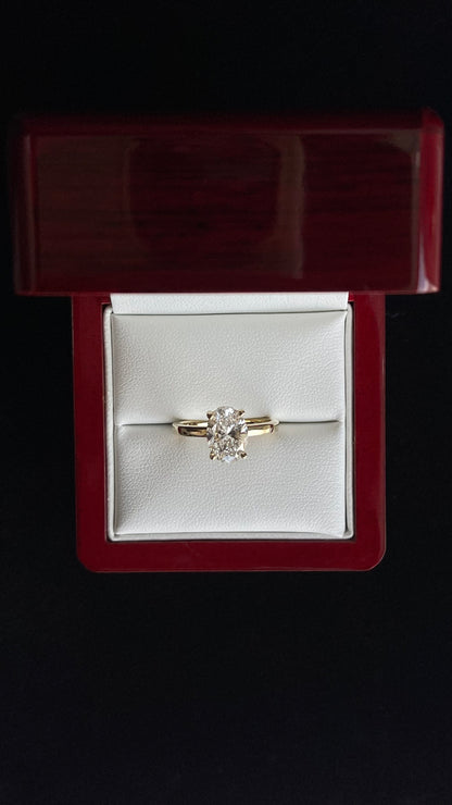 Anillo Compromiso Oval 2.02ct Hidden Halo 18rd .10ct 14k YG