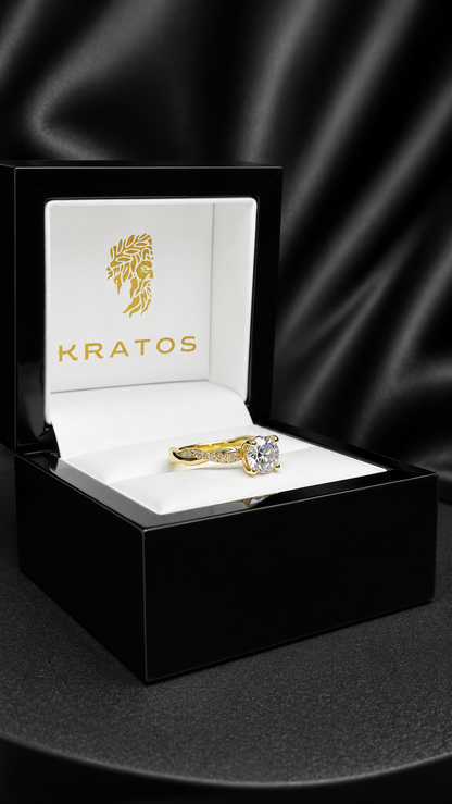 Anillo Compromiso Redondo 1.08 ct, cruzado 26d .13ct diamantes naturales 14k YG
